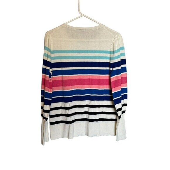 Talbots Sweater Womens Size Large Colorful Rainbow Striped Ribbed Puff Sleeve - Picture 3 of 7